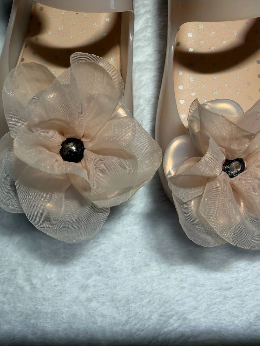 Mini Melissa Girls Floral Jelly Mary Janes in Nude Pink